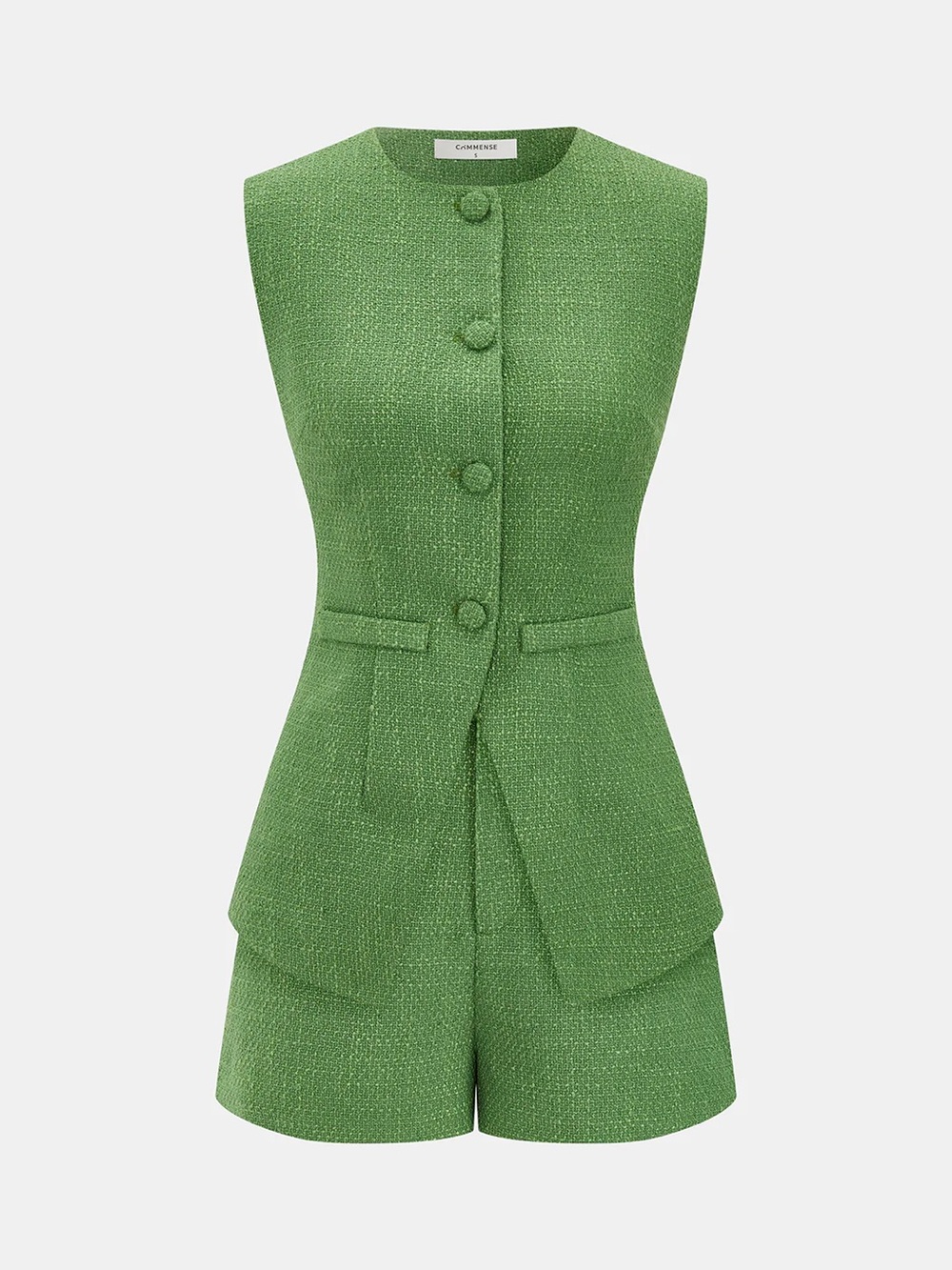 Green Tweed Sleeveless Short Set